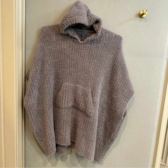 Barefoot Dreams CozyChic Hooded Pullover XS S Taupe Plush Lounge Sweater - Picture 5 of 11